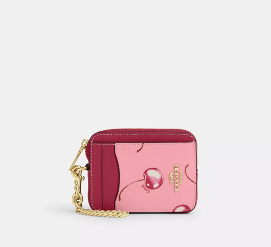 COACH ZIP CARD CASE WITH CHERRY PRINT