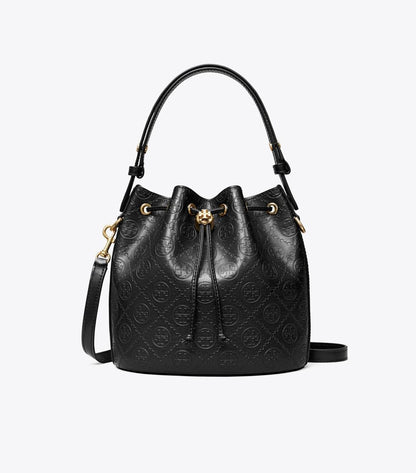 TORY BURCH T MONOGRAM LEATHER BUCKET BAG