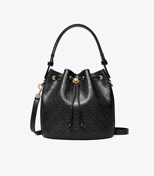 TORY BURCH T MONOGRAM LEATHER BUCKET BAG