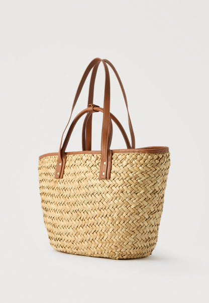 Valentino woven straw tote with brown leather trim