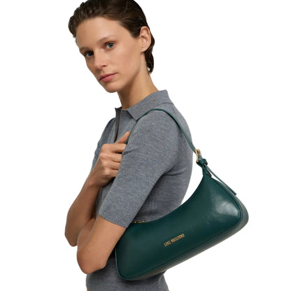 Love Moschino Soft Leather Shoulder Bag in Dark Green