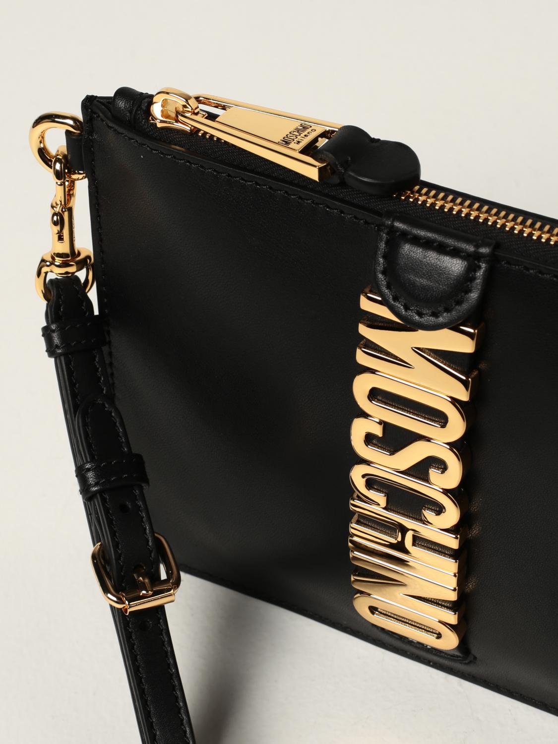 MOSCHINO Leather clutch with lettering logo