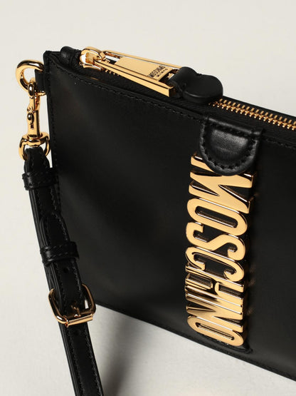 MOSCHINO Leather clutch with lettering logo