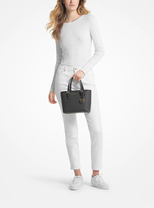 Micheal Kors small Jet Set Travel tote bag with top zip closure and logo in Black