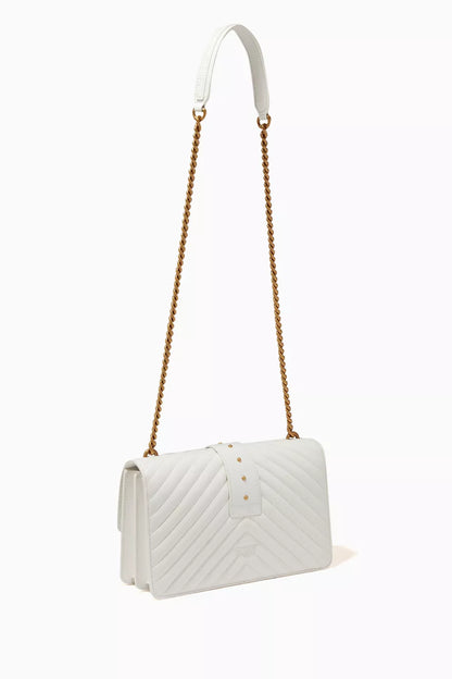 PINKO Love Icon Classic V-Shaped Quilted Leather Shoulder Bag