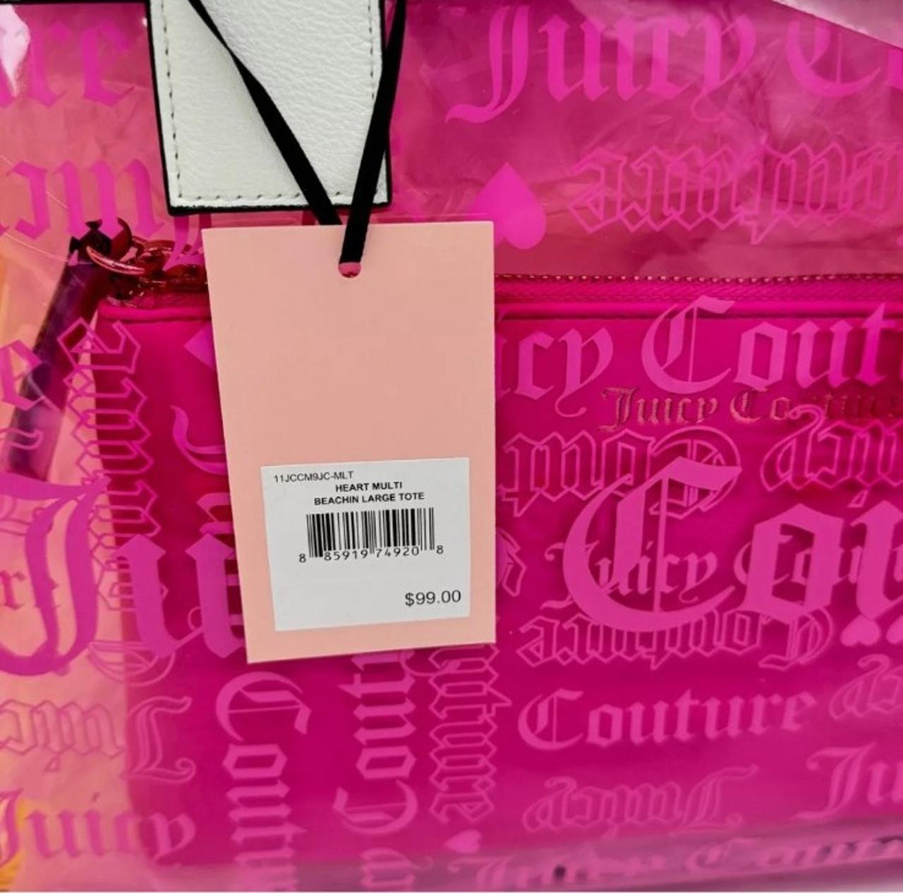 Juicy Couture Large 2pc Beachin Clear Logo MultiColor Tote Bag & Pouch Pink
