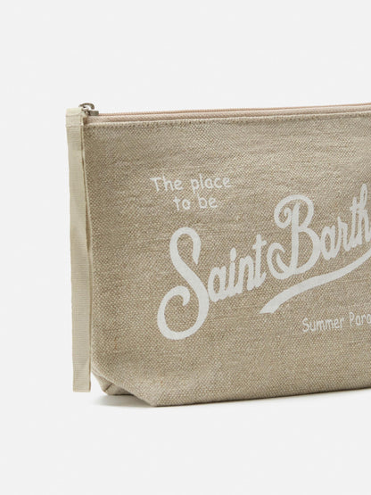 MC2 SAINT BARTH ALINE BEIGE SOLID COLOR LINEN POUCH