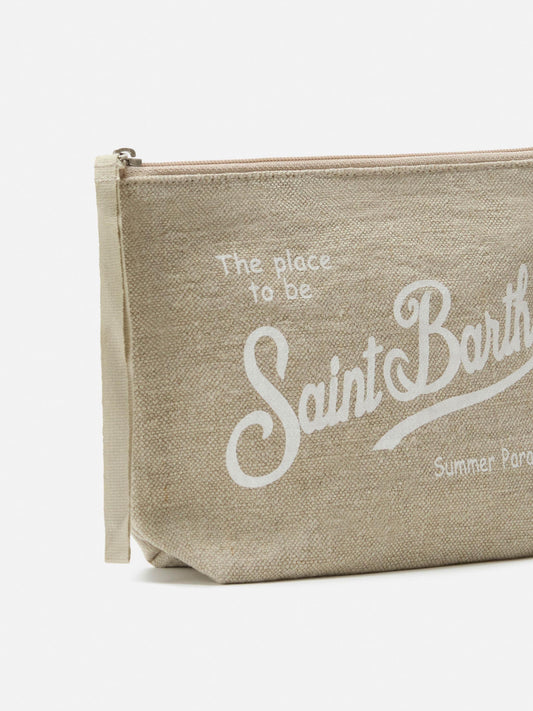 MC2 SAINT BARTH ALINE BEIGE SOLID COLOR LINEN POUCH