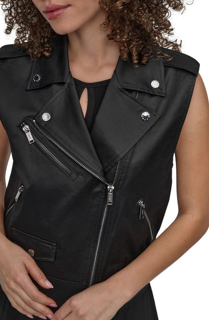 DKNY Faux Leather Moto Vest size M