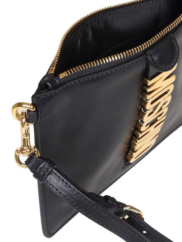 MOSCHINO Leather clutch with lettering logo