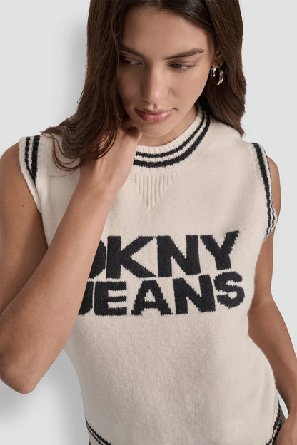 DKNY Women white Solid Round sleeveless Neck Sweater size M