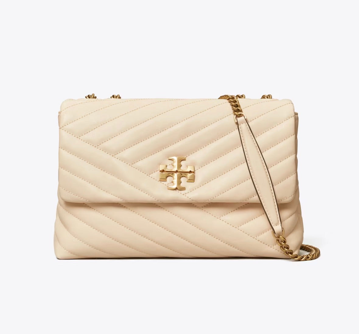 TORY BURCH KIRA CHEVRON CONVERTIBLE SHOULDER BAG IN NEW CREAM
