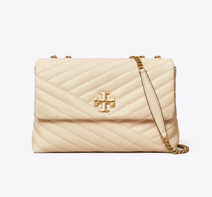 TORY BURCH KIRA CHEVRON CONVERTIBLE SHOULDER BAG IN NEW CREAM
