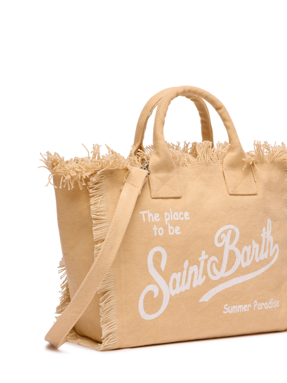 MC2 SAINT BARTH COLETTE BEIGE COTTON CANVAS HANDBAG