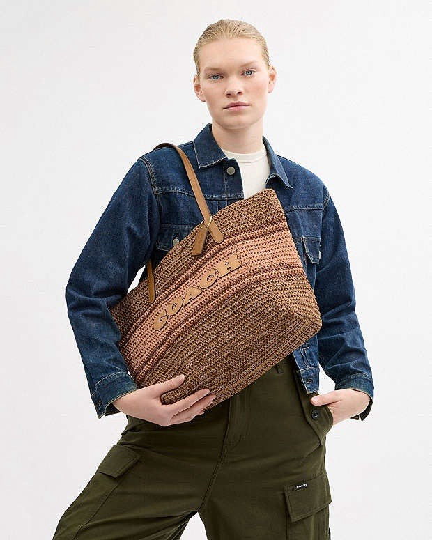 COACH Straw and smooth leather City Tote Bag