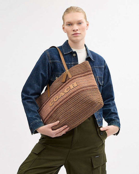 COACH Straw and smooth leather City Tote Bag