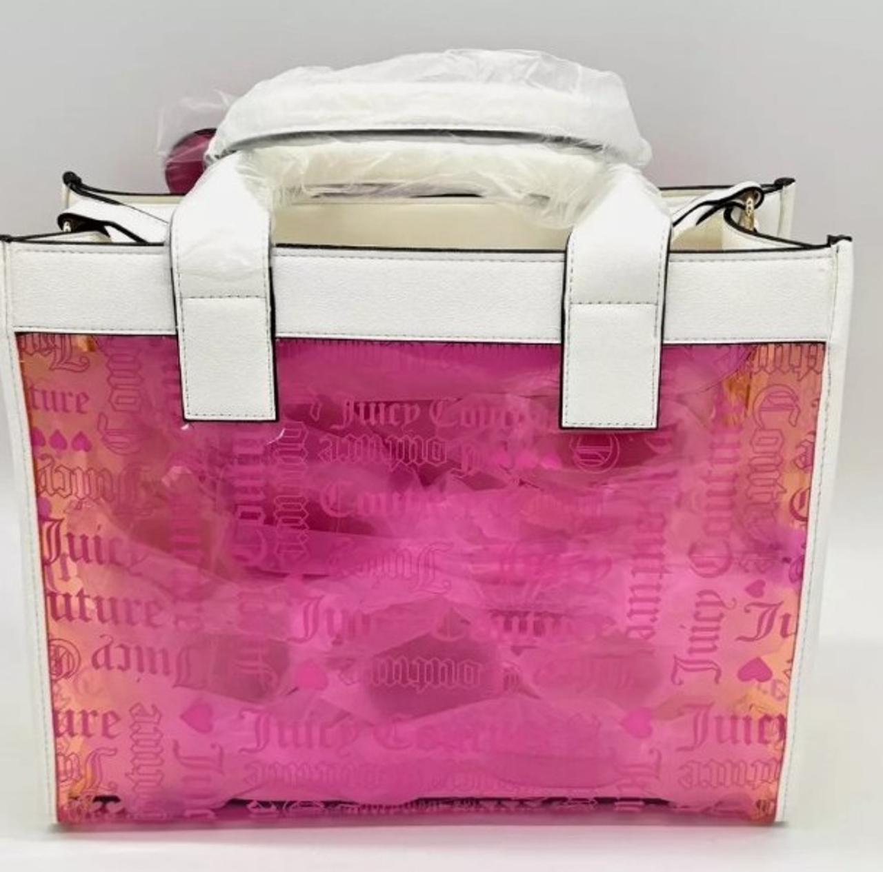 Juicy Couture Large 2pc Beachin Clear Logo MultiColor Tote Bag & Pouch Pink