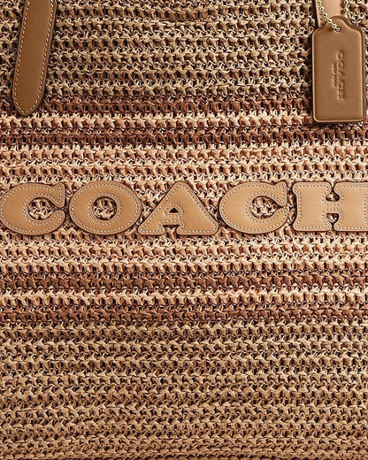 COACH Straw and smooth leather City Tote Bag