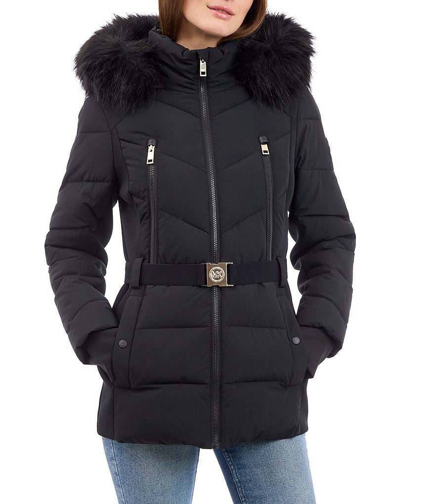 Michael Kors Faux Fur Stand Collar Hooded Puffer Jacket medium size