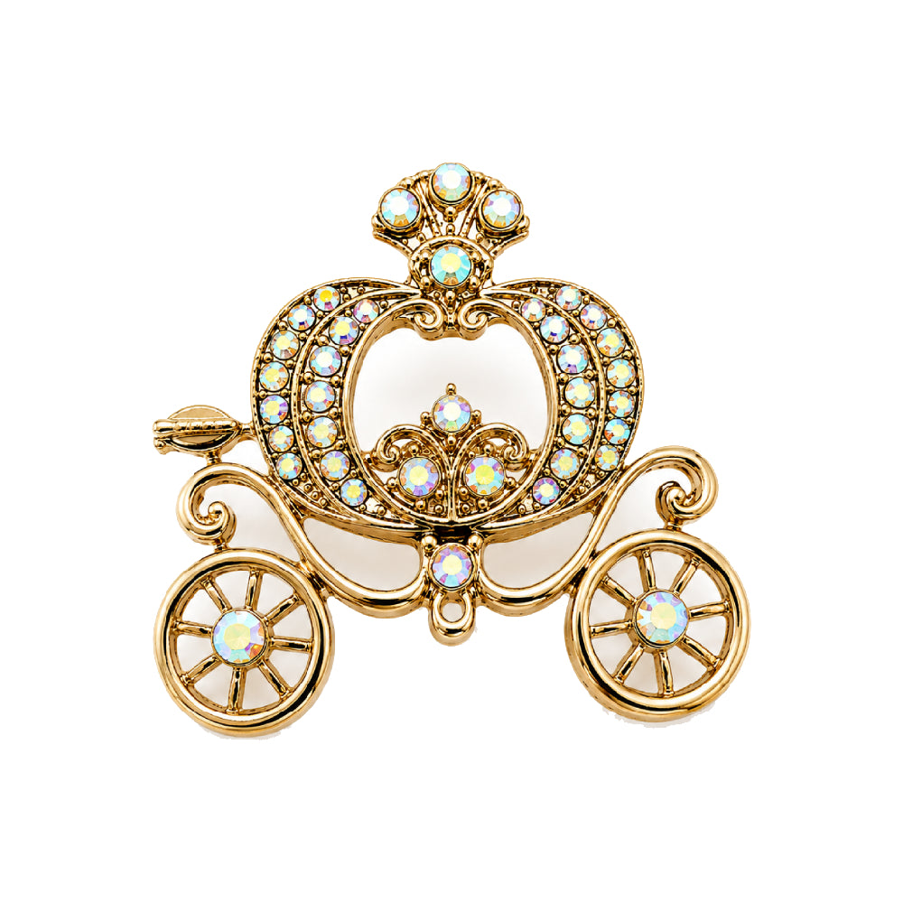 Cinderella Carriage Crystal Brooch In Gold