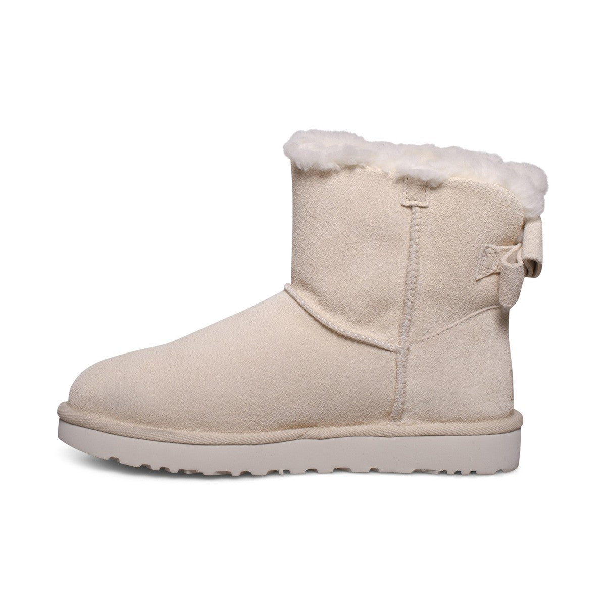 UGG MINI BAILEY SUEDE BOW CREAM SHEEPSKIN ANKLE WOMEN'S BOOTS SIZE 39