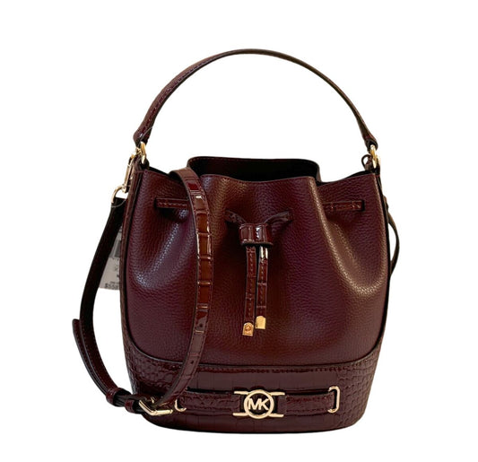 MICHAEL KORS REED BUCKET MESSENGER LEATHER BAG EXOTIC OXBLOOD