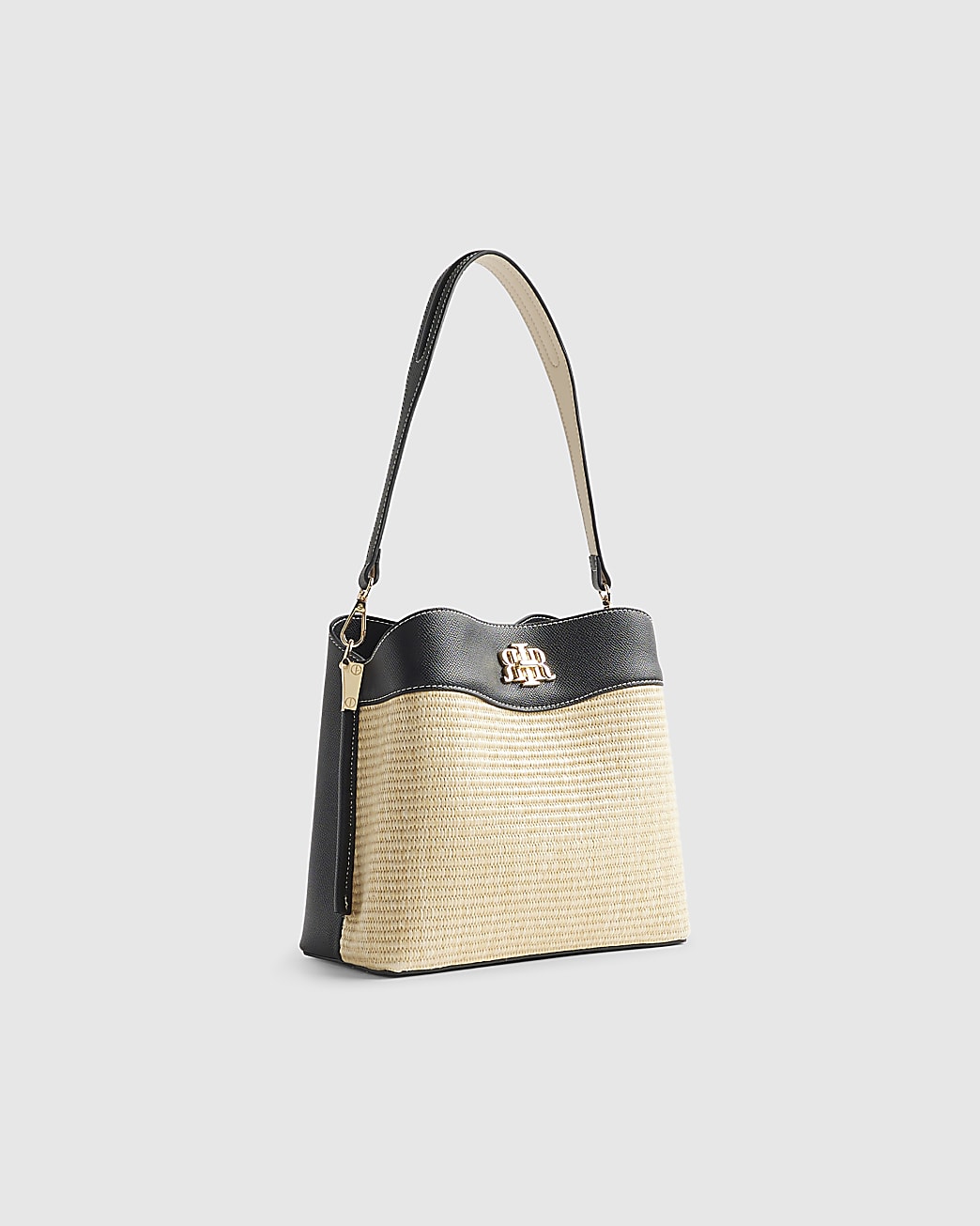 River Island beige raffia bucket bag