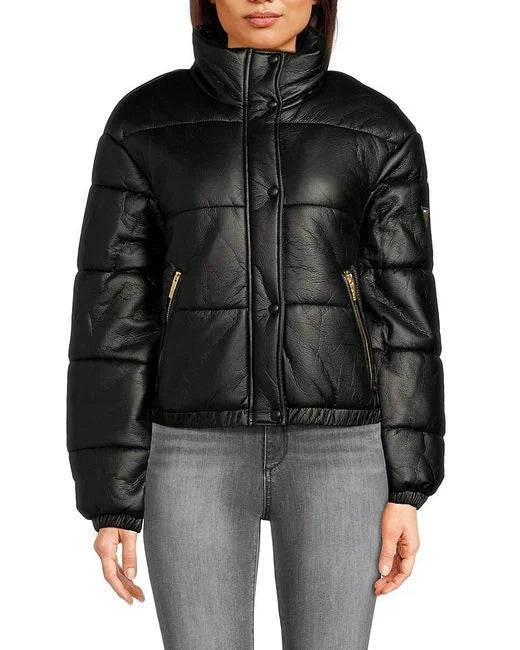 Guess Faux Leather Puffer Jacket black L