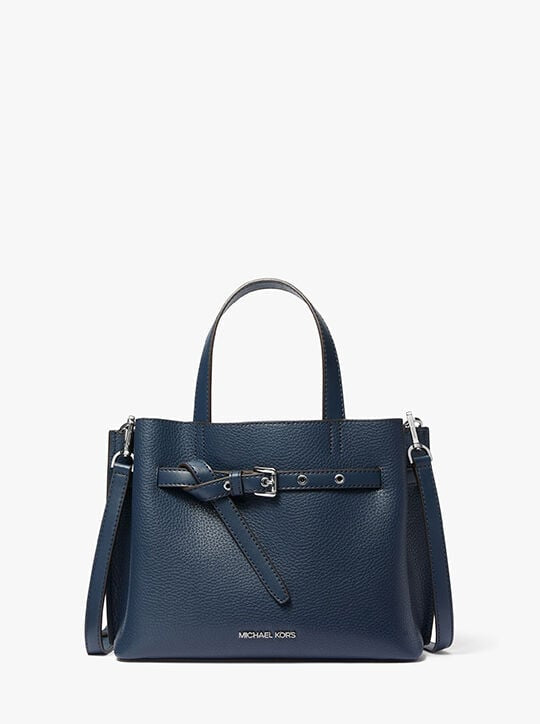 MICHAEL KORS EMILIA SMALL PEBBLED LEATHER BAG in navy