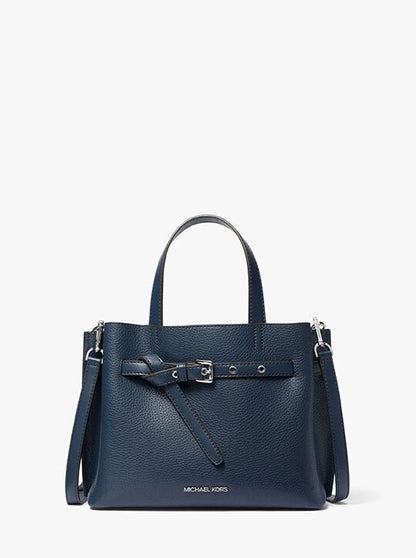 MICHAEL KORS EMILIA SMALL PEBBLED LEATHER BAG in navy