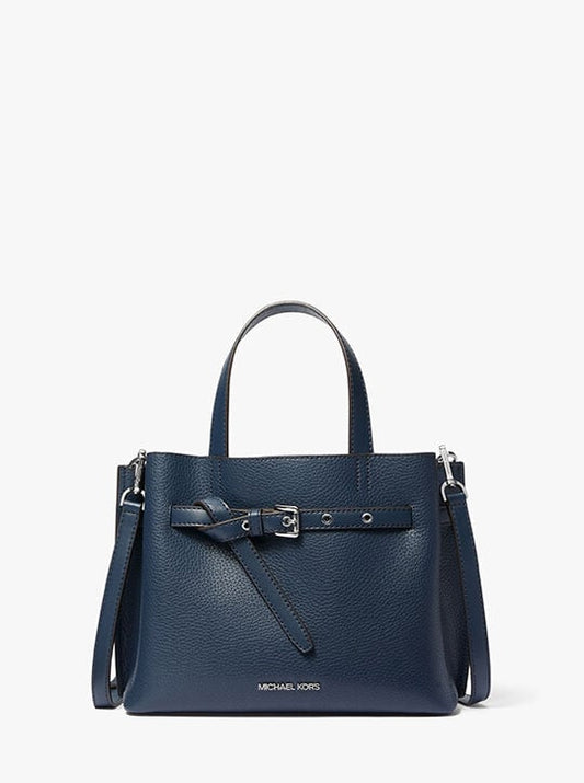MICHAEL KORS EMILIA SMALL PEBBLED LEATHER BAG in navy