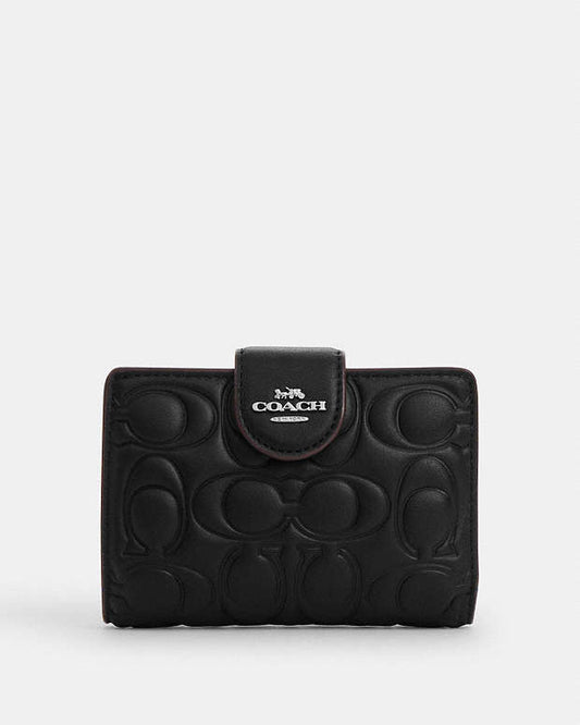 Coach Medium Corner Zip Wallet With Signature Black
