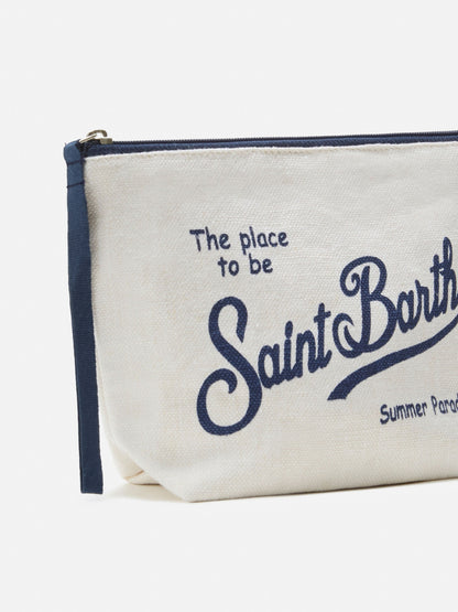 MC2 SAINT BARTH ALINE WHITE SOLID COLOR LINEN POUCH