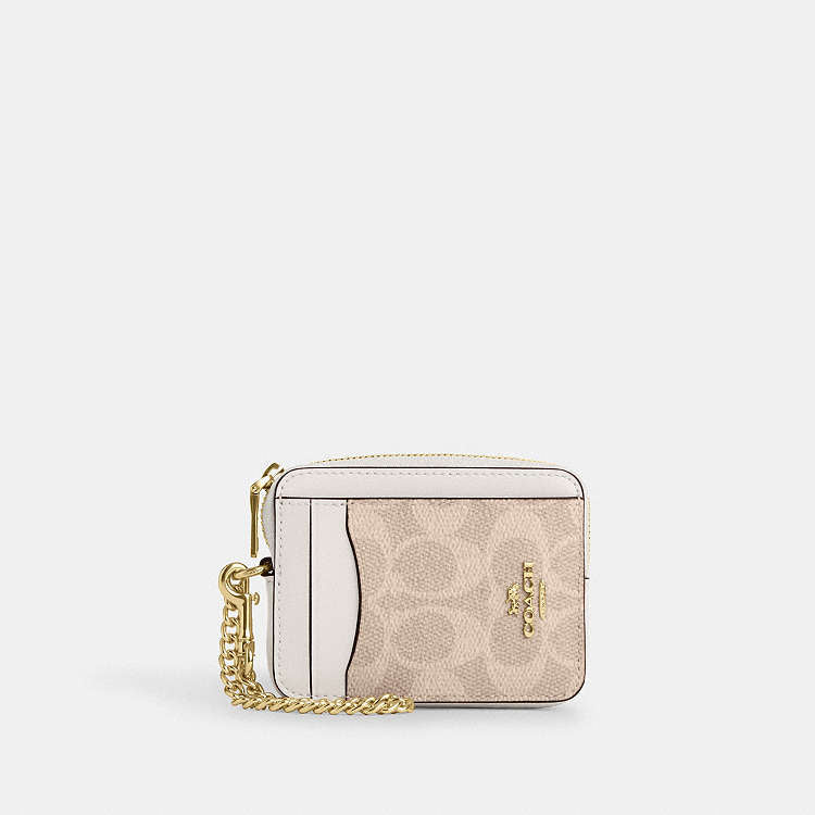 Coach Zip Card Case In Signature Canvas in chalk white