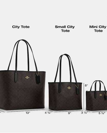 Coach City Mini Tote Bag In Signature Canvas silver sand taupe