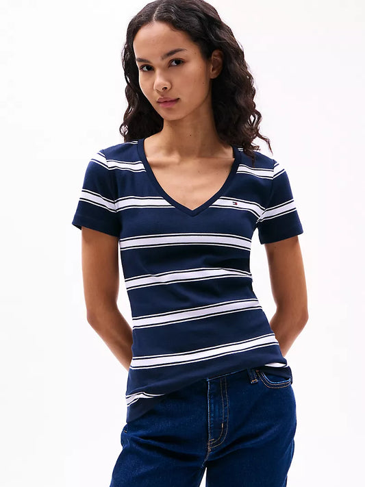 Tommy Hilfiger V-Neck Stripe Favorite T-Shirt size L