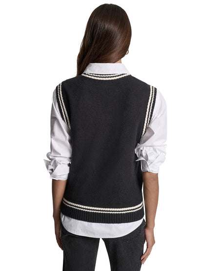 DKNY Women Black Solid Round sleeveless Neck Sweater size L