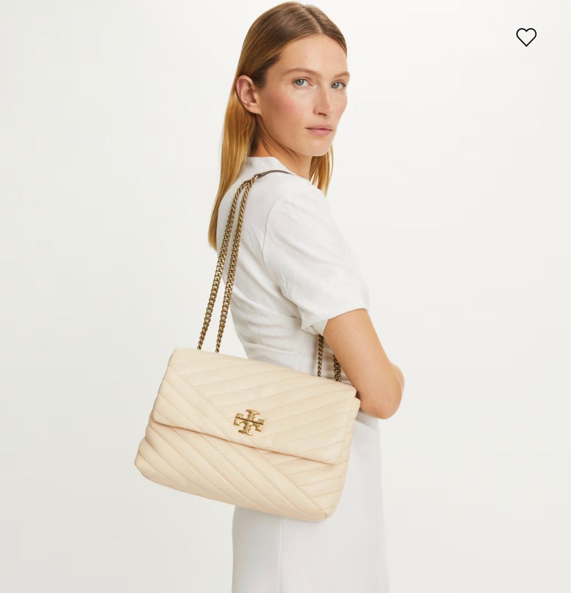TORY BURCH KIRA CHEVRON CONVERTIBLE SHOULDER BAG IN NEW CREAM