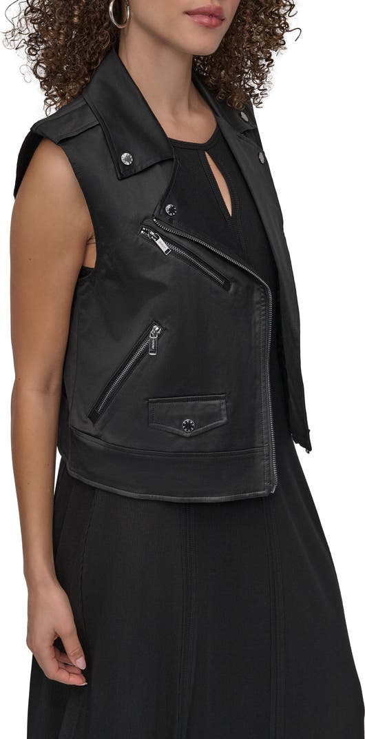DKNY Faux Leather Moto Vest size M