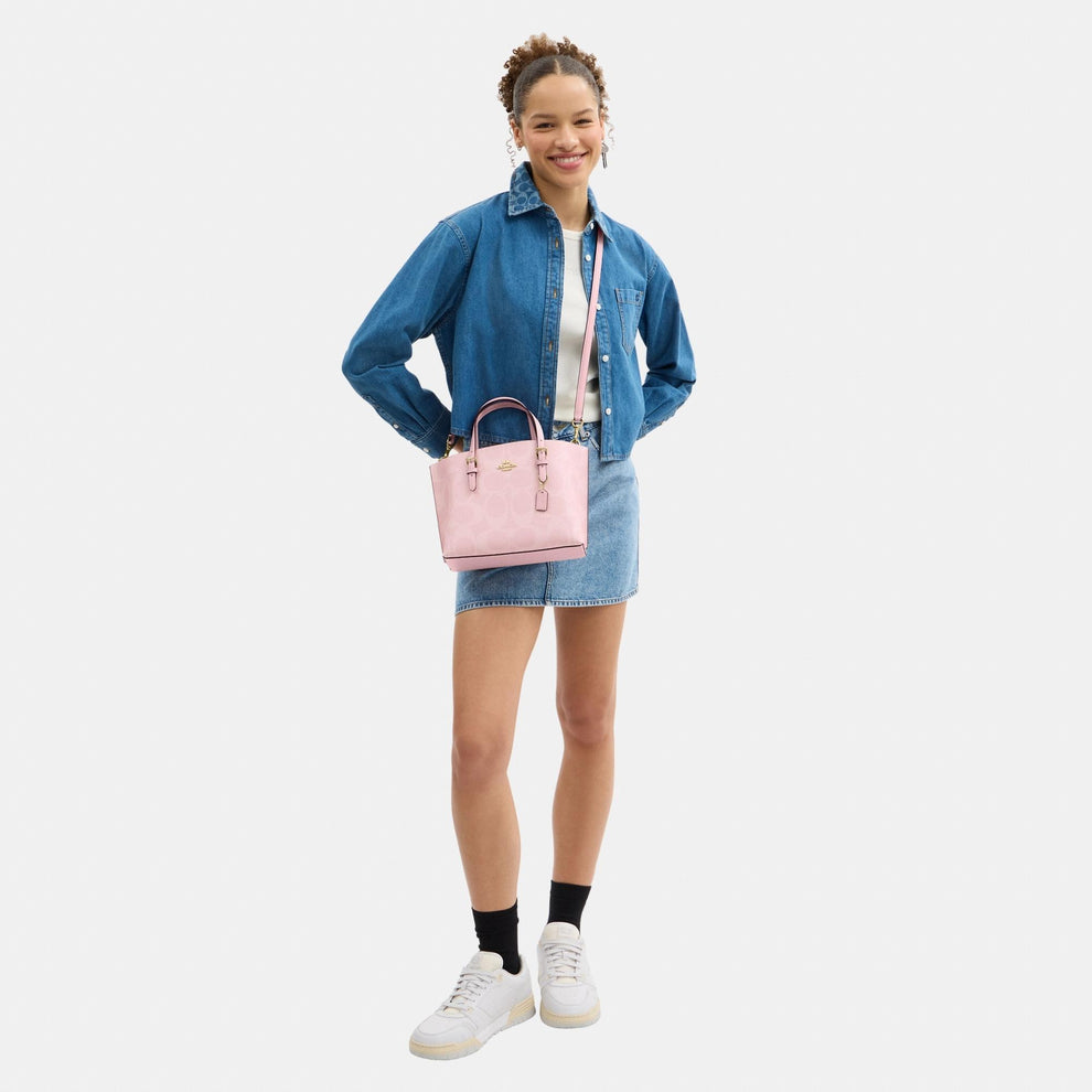 Coach mollie 25 tote in signature canvas in baby pink