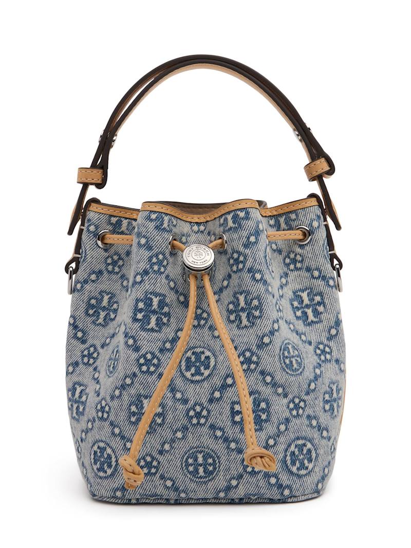 Tory Burch Mini T Monogram denim bucket bag