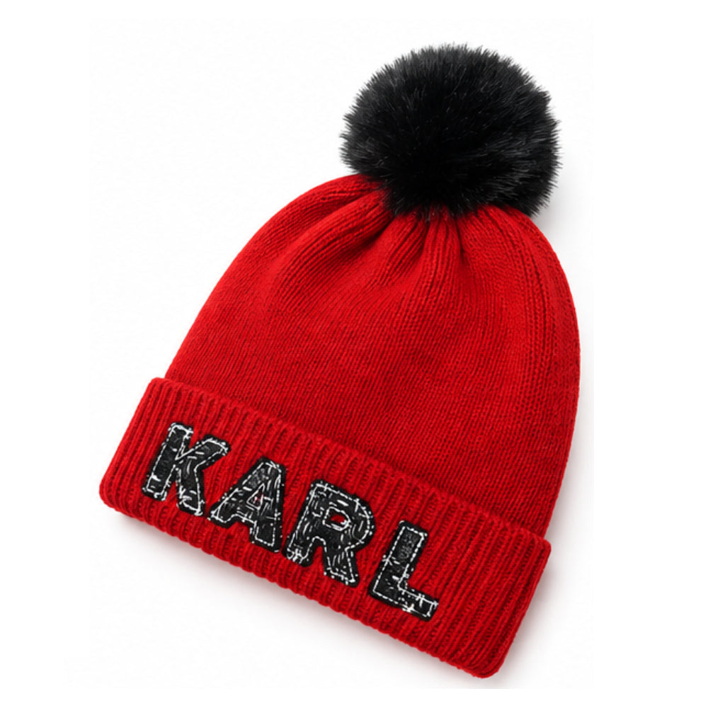 Karl Lagerfeld Paris Ribbed Knit Beanie In Vibrant Red