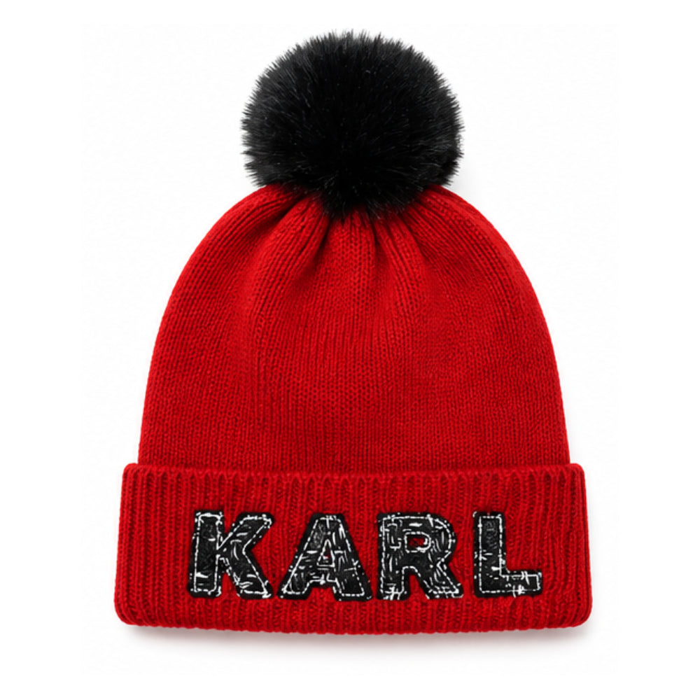 Karl Lagerfeld Paris Ribbed Knit Beanie In Vibrant Red