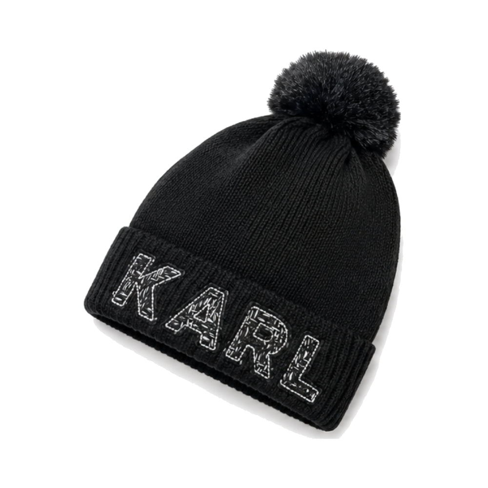 Karl Lagerfeld Paris Ribbed Knit Beanie In Black