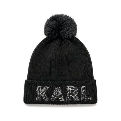 Karl Lagerfeld Paris Ribbed Knit Beanie In Black