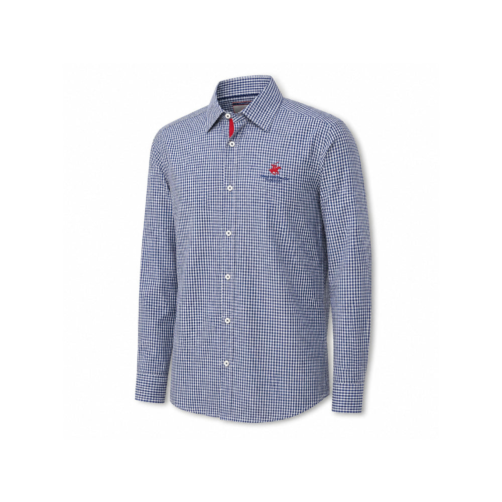 Beverly Hills Polo Club Navy Blue Gingham Long-Sleeve Shirt
