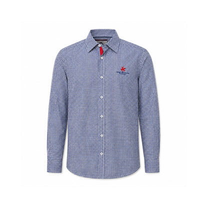 Beverly Hills Polo Club Navy Blue Gingham Long-Sleeve Shirt