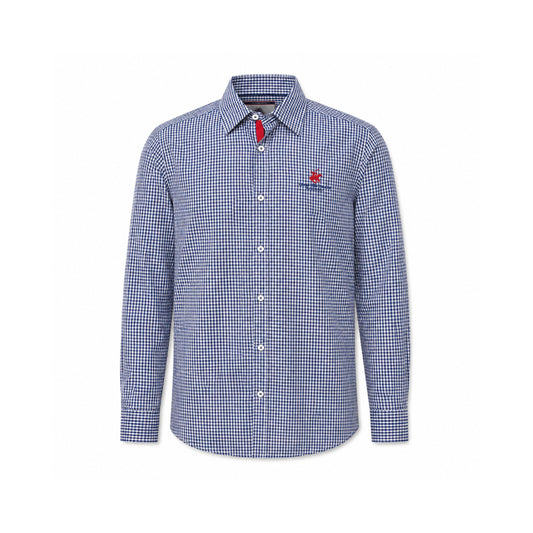 Beverly Hills Polo Club Navy Blue Gingham Long-Sleeve Shirt