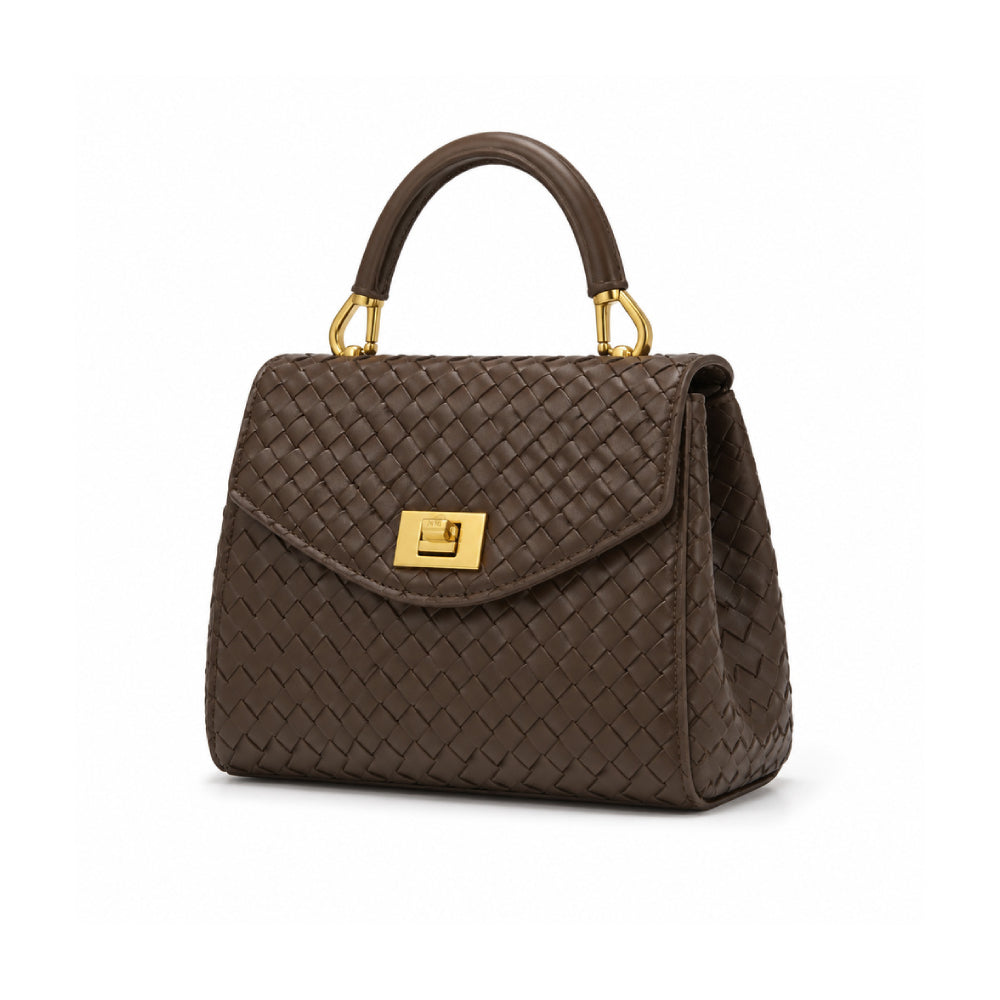 JW PEI Lucia Classic Top Handle Woven Bag In Dark Brown