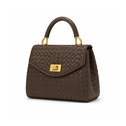 JW PEI Lucia Classic Top Handle Woven Bag In Dark Brown